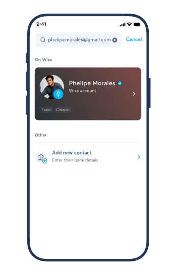 Search for friends on Wise with just a phone number or email 